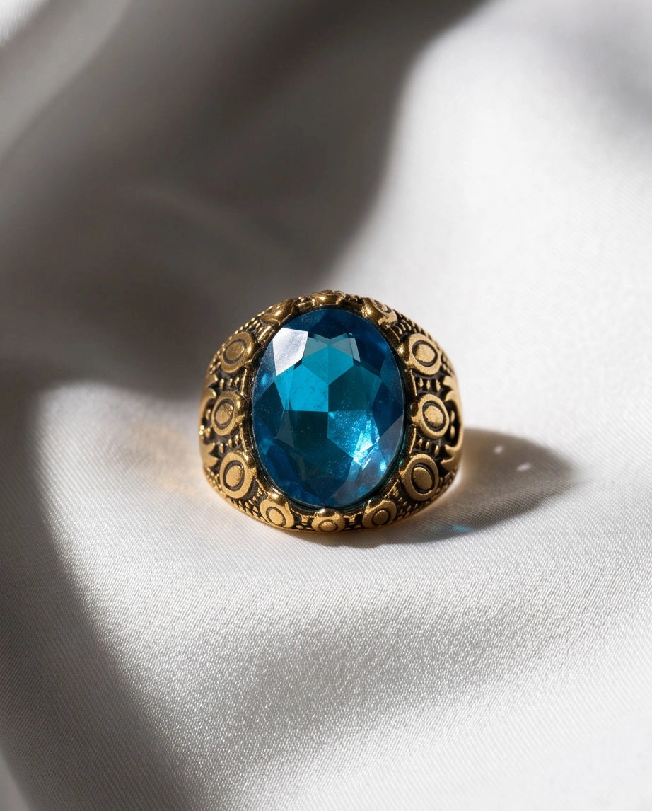 Antique Gold Oval Topaz Engraved Signet Ring