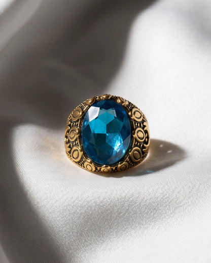 Antique Gold Oval Topaz Engraved Signet Ring