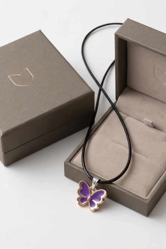Vibrant Purple Butterfly Enamel Pendant Necklace