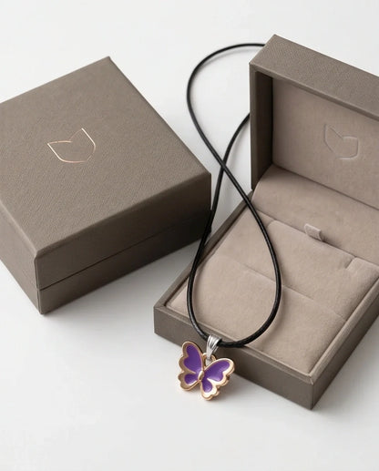 Vibrant Purple Butterfly Enamel Pendant Necklace