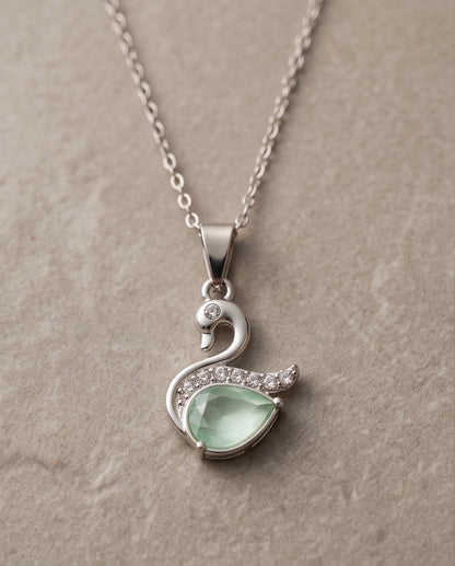 Silver Mint Green Swan Pendant Necklace