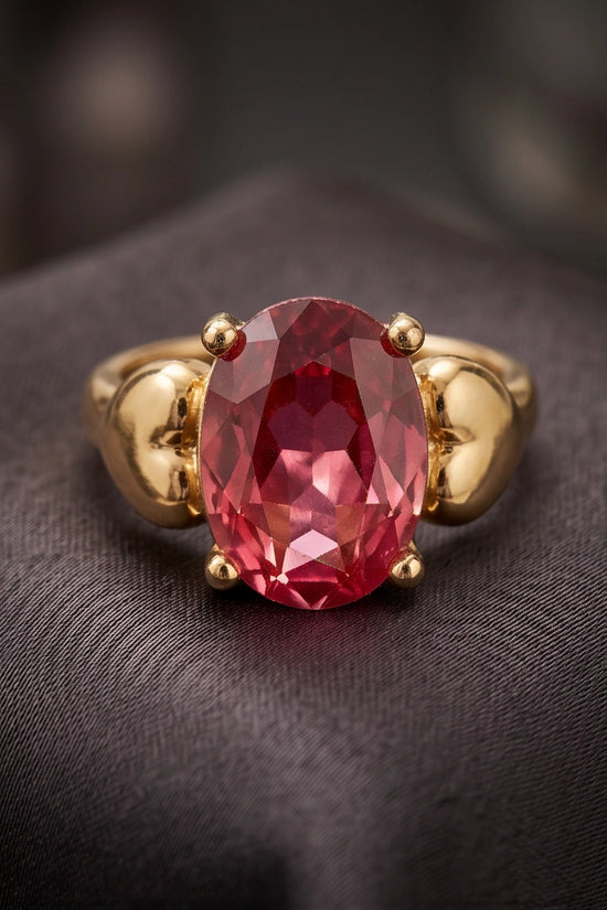 Gold Plated Pink Morganite Oval Heart Accent Ring