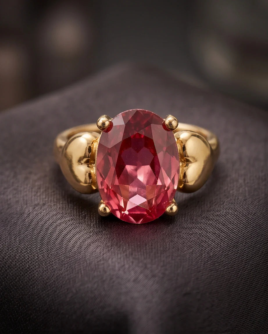 Gold Plated Pink Morganite Oval Heart Accent Ring