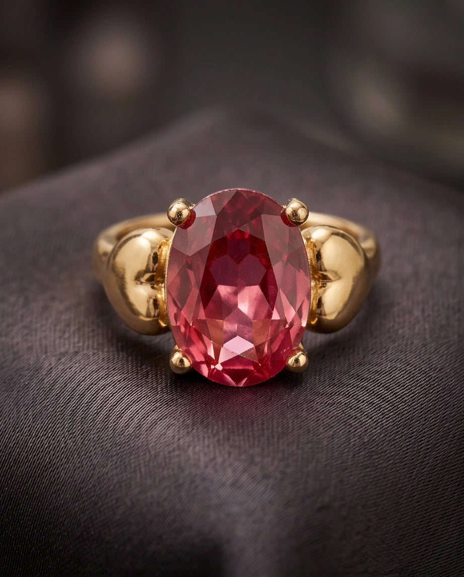 Gold Plated Pink Morganite Oval Heart Accent Ring