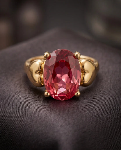 Gold Plated Pink Morganite Oval Heart Accent Ring