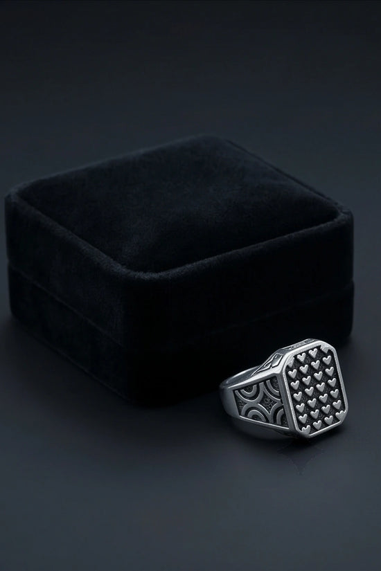 Vintage Sterling Silver Micro-Heart Lattice Signet Ring