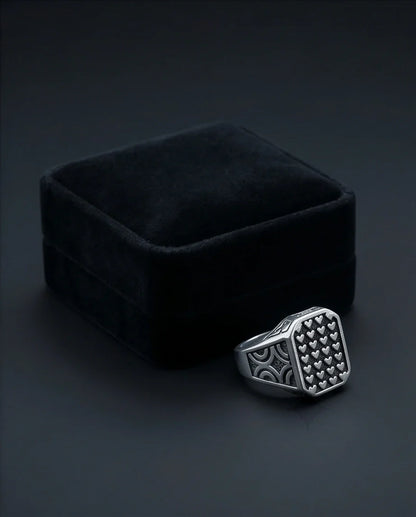 Vintage Sterling Silver Micro-Heart Lattice Signet Ring