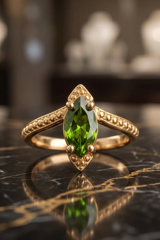 Vintage Gold Marquise Emerald Gothic Granulation Ring