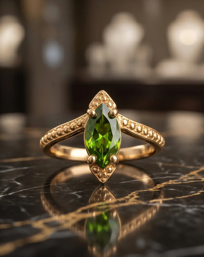 Vintage Gold Marquise Emerald Gothic Granulation Ring