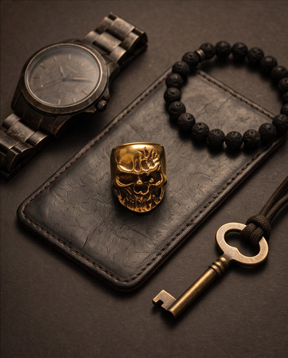 Polished Anatomical Skull Gold Ring