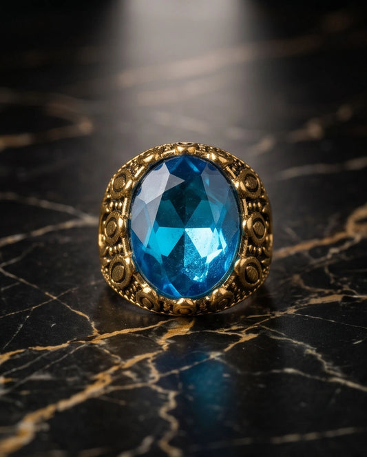 Antique Gold Oval Topaz Engraved Signet Ring