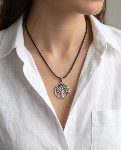 Silver Tree of Life Medallion Cord Necklace