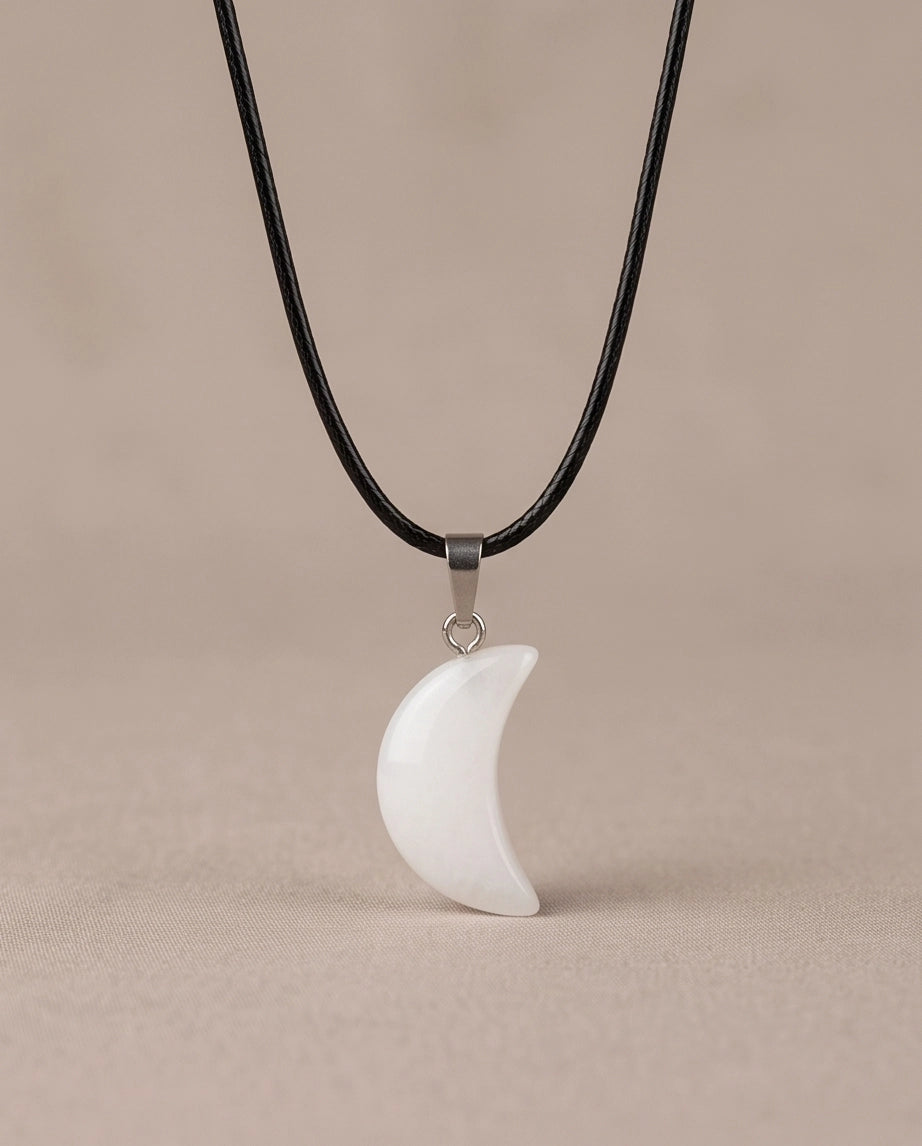 Silver Opal White Crescent Moon Pendant Necklace