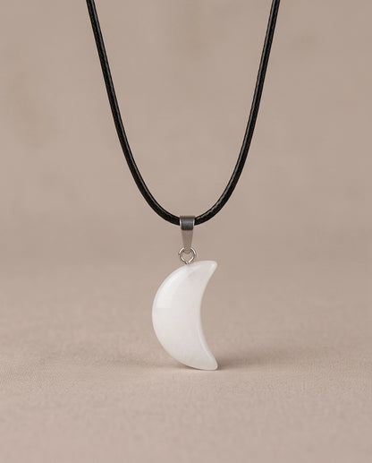 Silver Opal White Crescent Moon Pendant Necklace