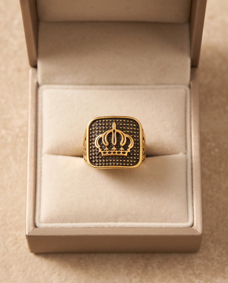 Aureate Crown Cushion Signet Ring