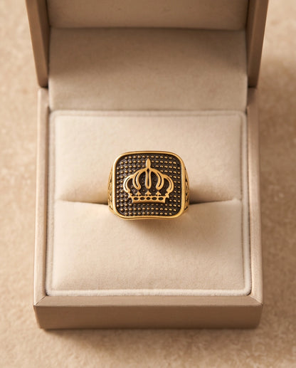 Aureate Crown Cushion Signet Ring