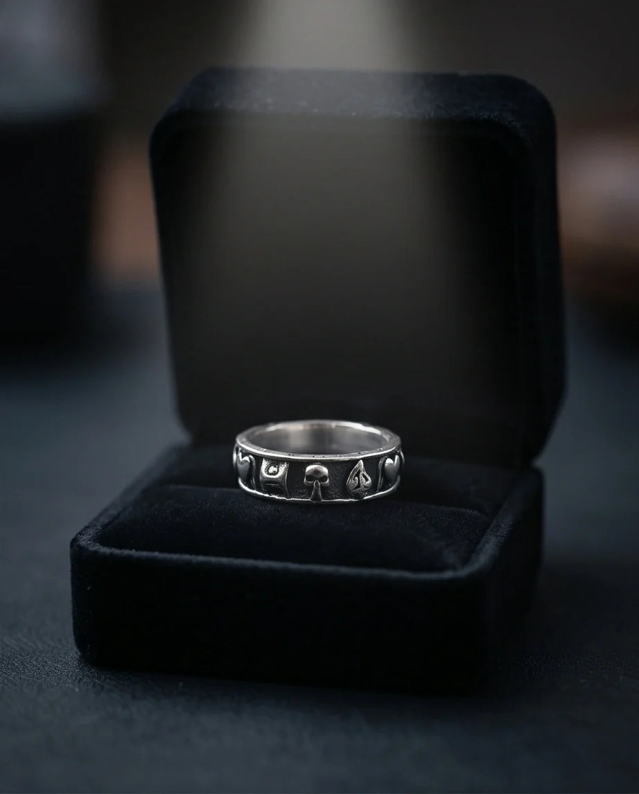 Gothic Sterling Silver Skull and Card Suits Band Ring