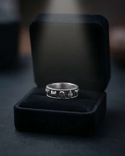 Gothic Sterling Silver Skull and Card Suits Band Ring