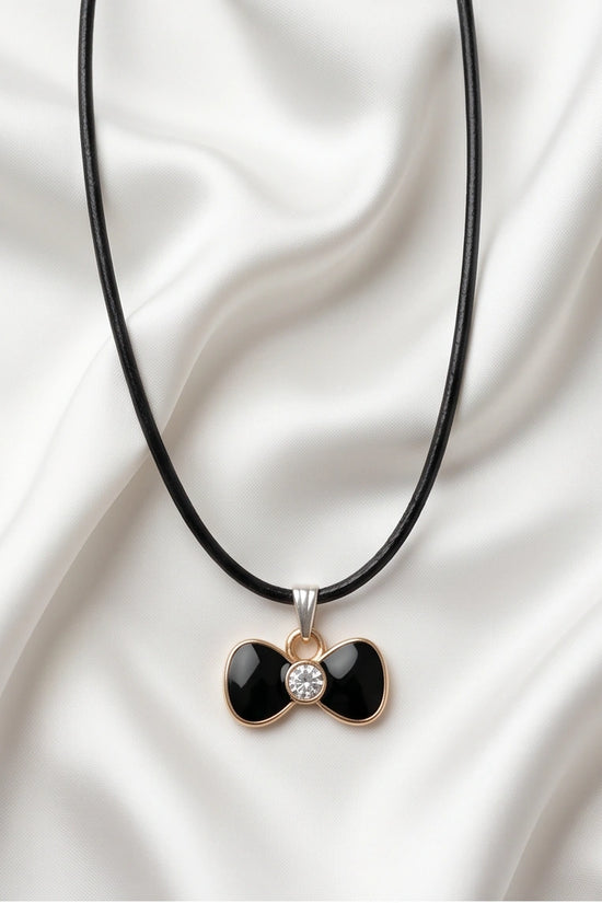 Gold Crystal and Black Bow Necklace