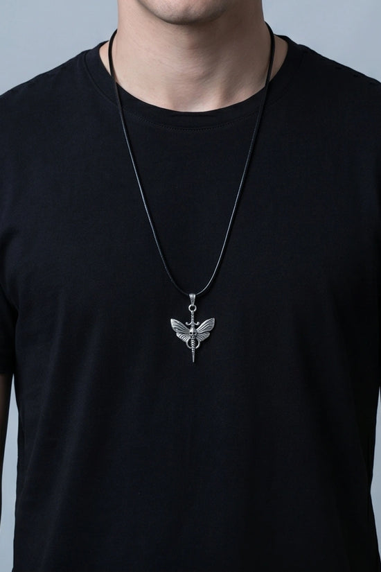 The Shadow Wing: Gothic Skull Moth Dagger Pendant Necklace