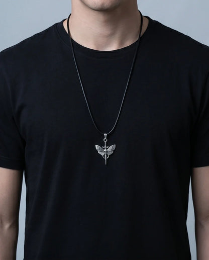 The Shadow Wing: Gothic Skull Moth Dagger Pendant Necklace