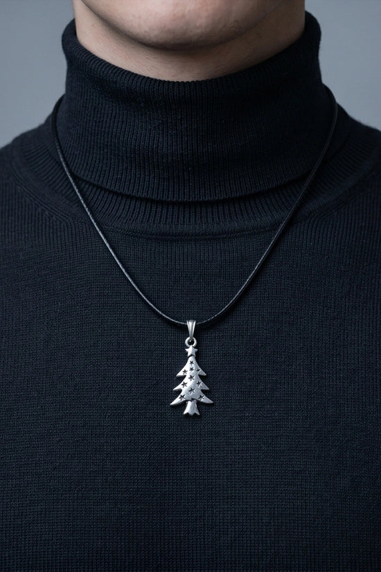 The Starry Pine: Minimalist Matte Silver Christmas Tree Pendant Necklace
