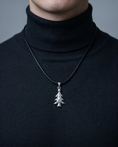 The Starry Pine: Minimalist Matte Silver Christmas Tree Pendant Necklace