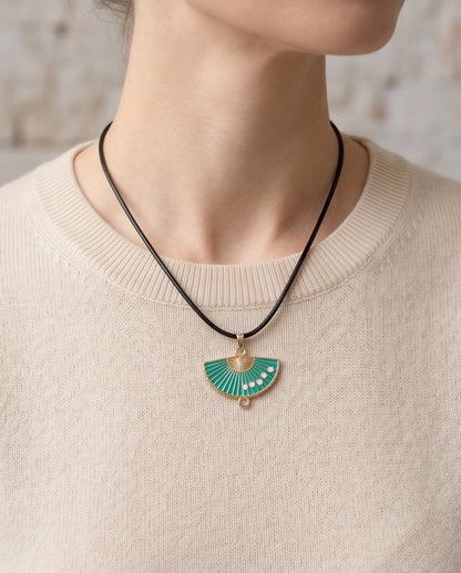 Teal Floral Fan Pendant Necklace