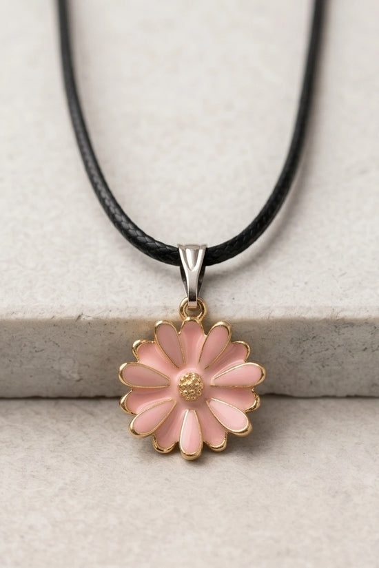 Blush Pink Enamel Sunflower Pendant Necklace