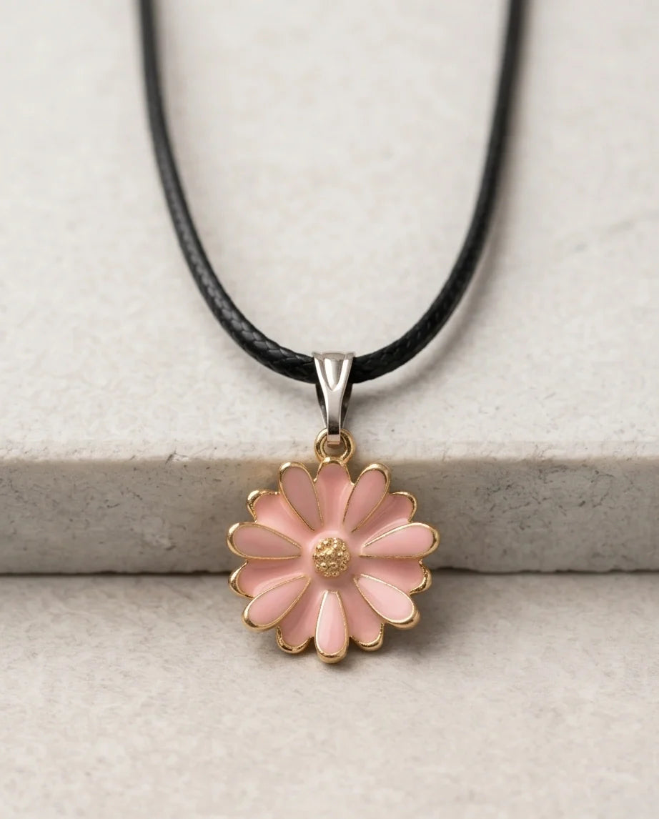 Blush Pink Enamel Sunflower Pendant Necklace