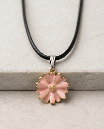 Blush Pink Enamel Sunflower Pendant Necklace