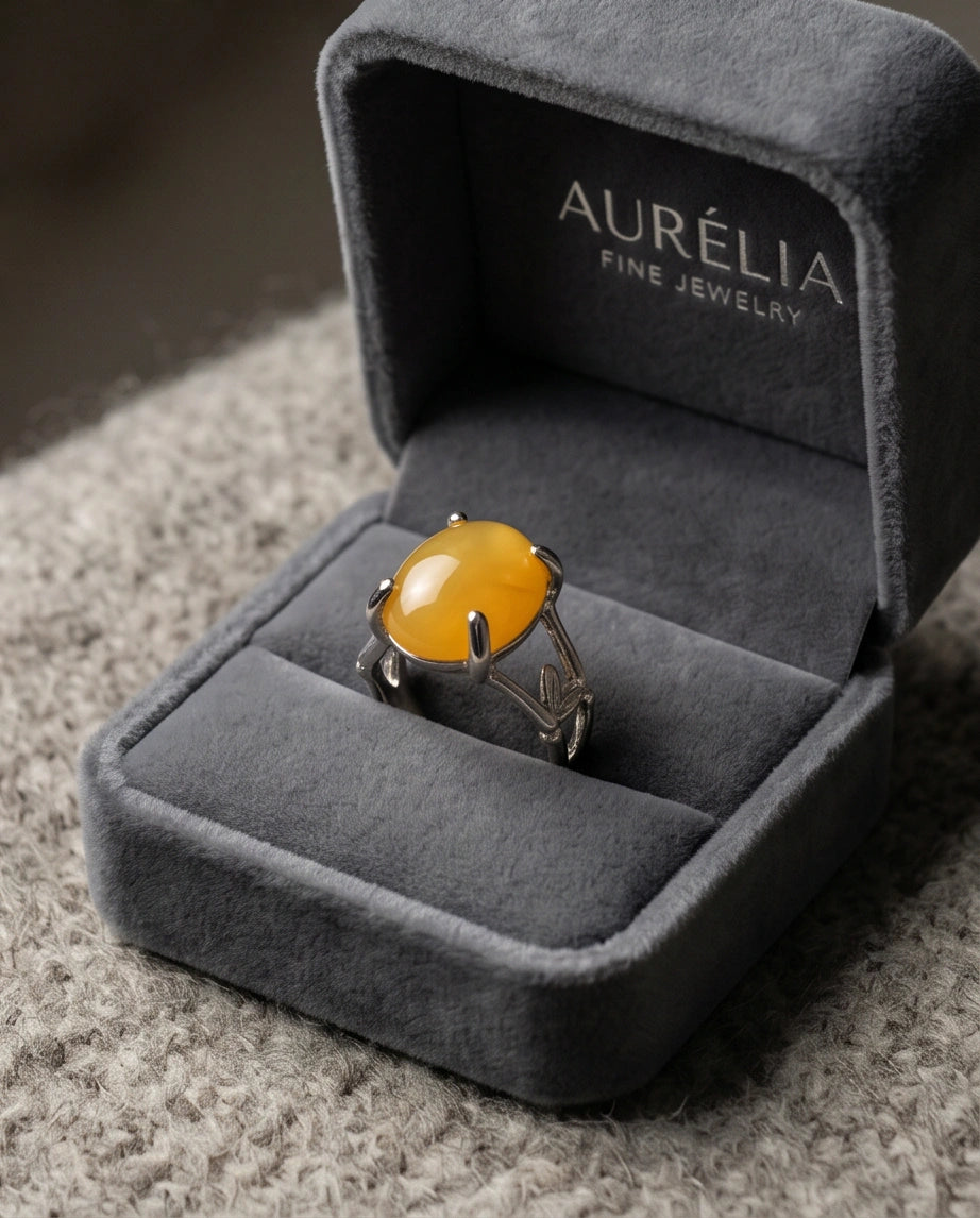Golden Honey Leaf Statement Ring