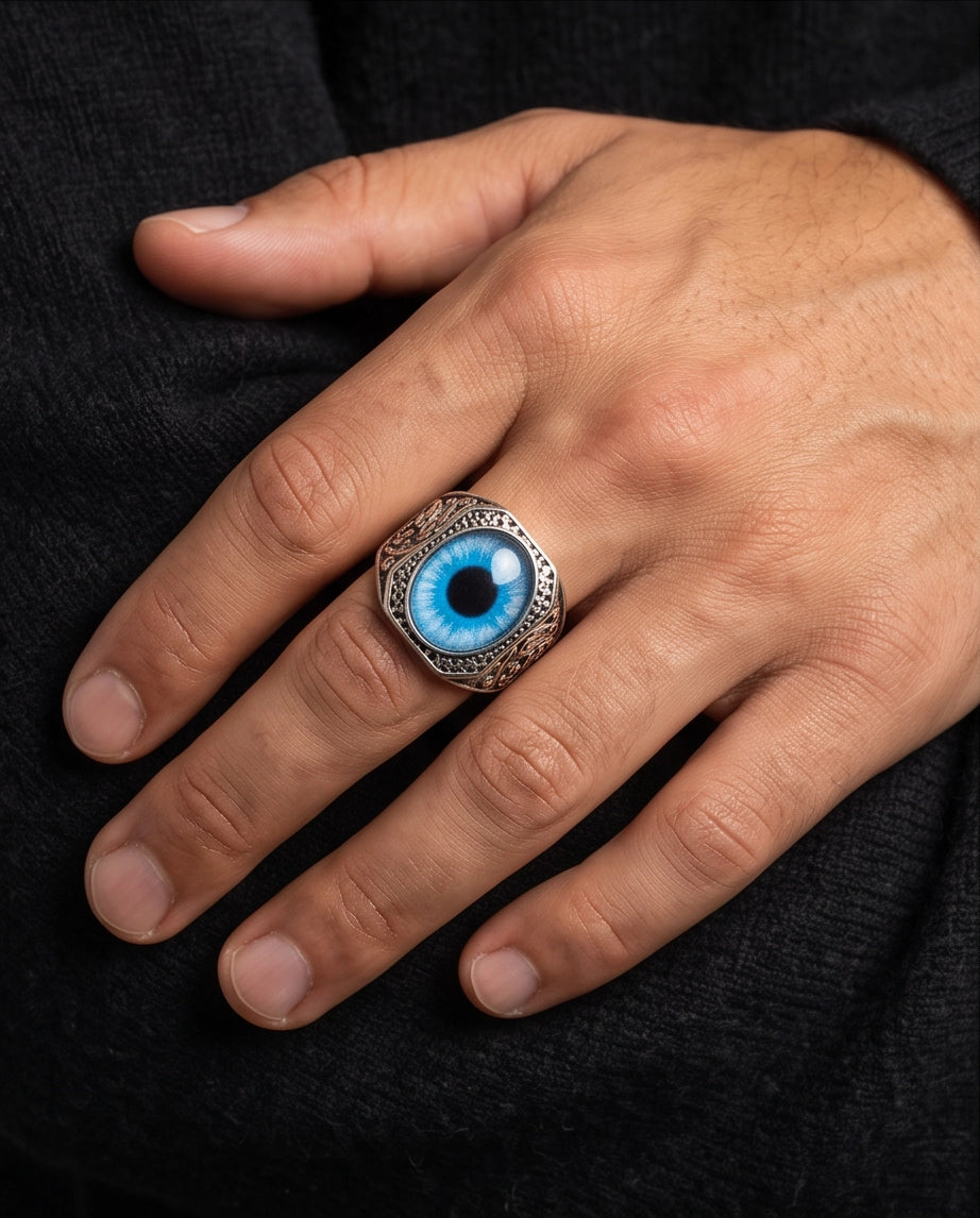 Azure Iris Filigree Octagonal Silver Ring