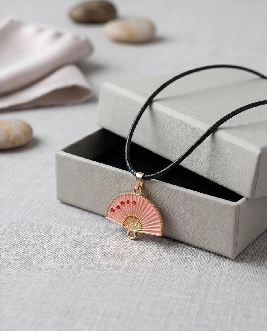 Pink Sakura Fan Pendant Necklace