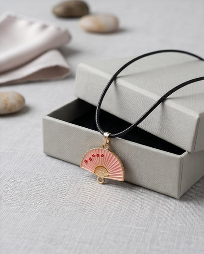 Pink Sakura Fan Pendant Necklace