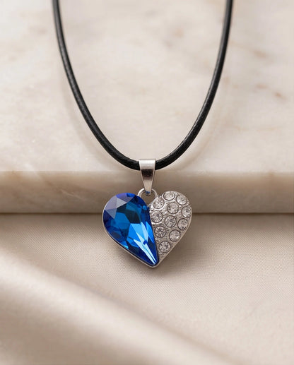 Silver Sapphire Heart Pavé Pendant Necklace