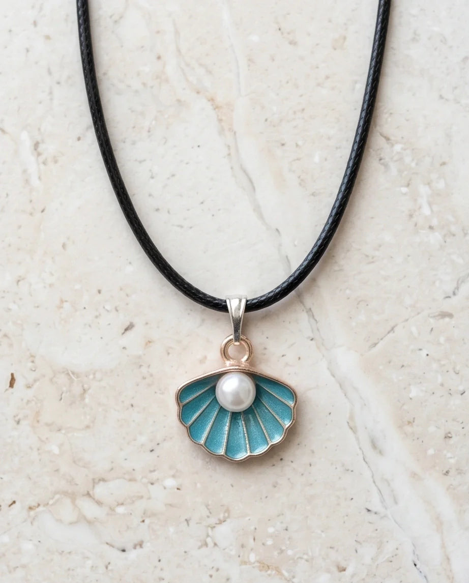 Gold and Turquoise Seashell Pearl Necklace