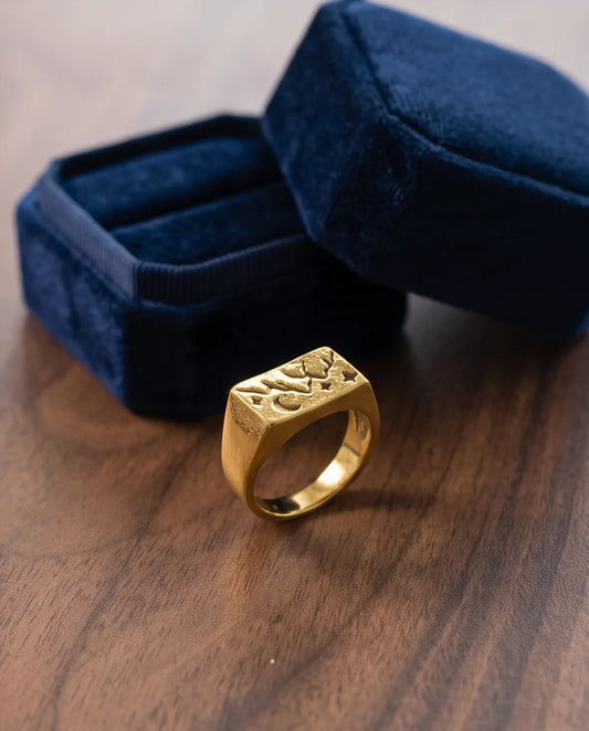Celestial Forest Crescent Gold Signet Ring