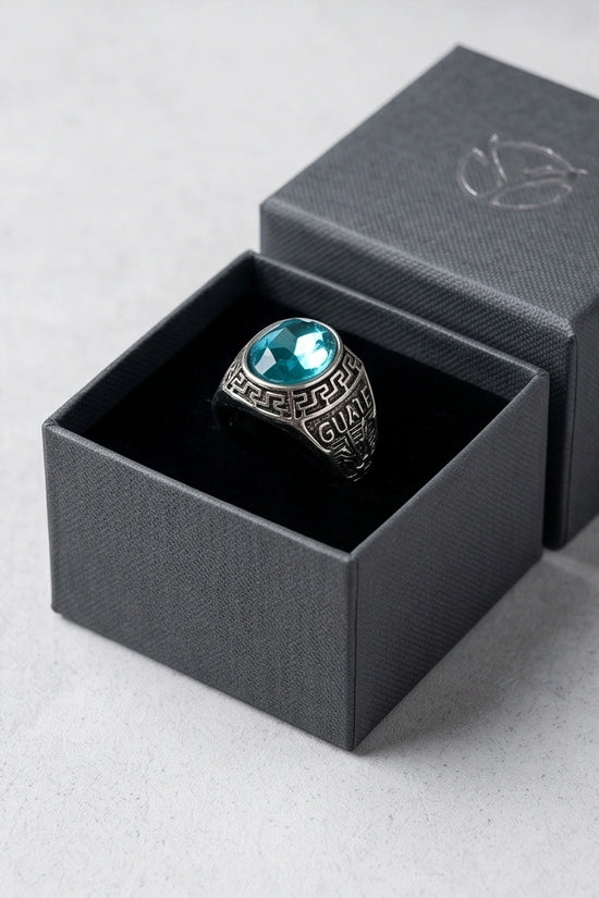 Vintage Aquamarine Blue Military Signet Ring