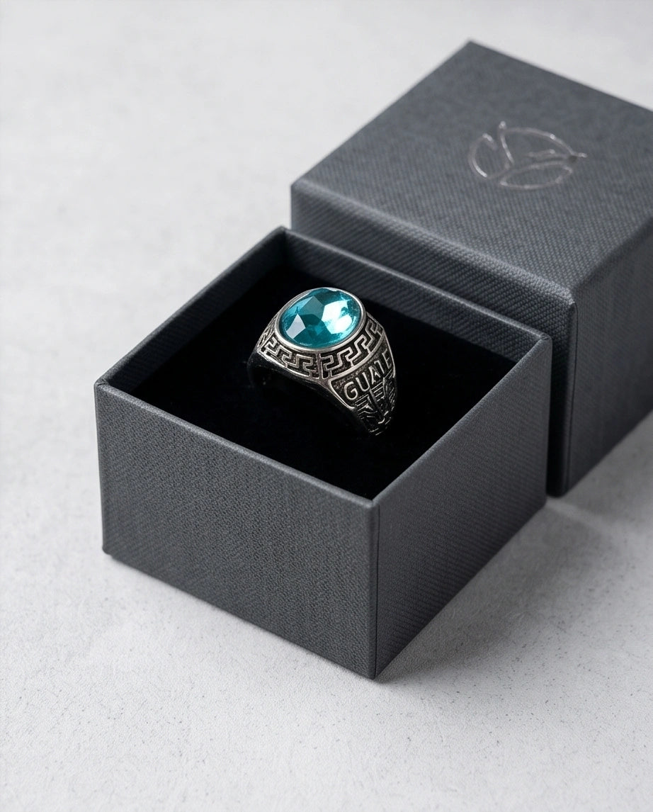 Vintage Aquamarine Blue Military Signet Ring