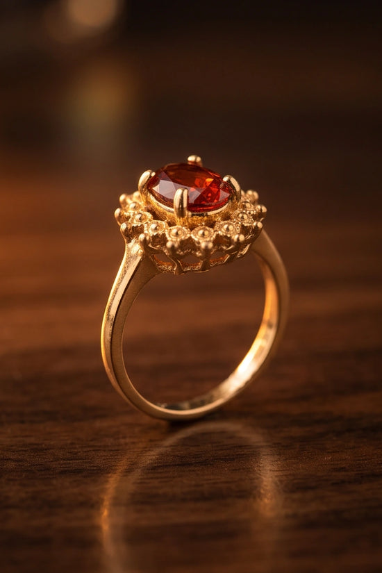 Vintage Gold Oval Garnet Victorian Halo Ring