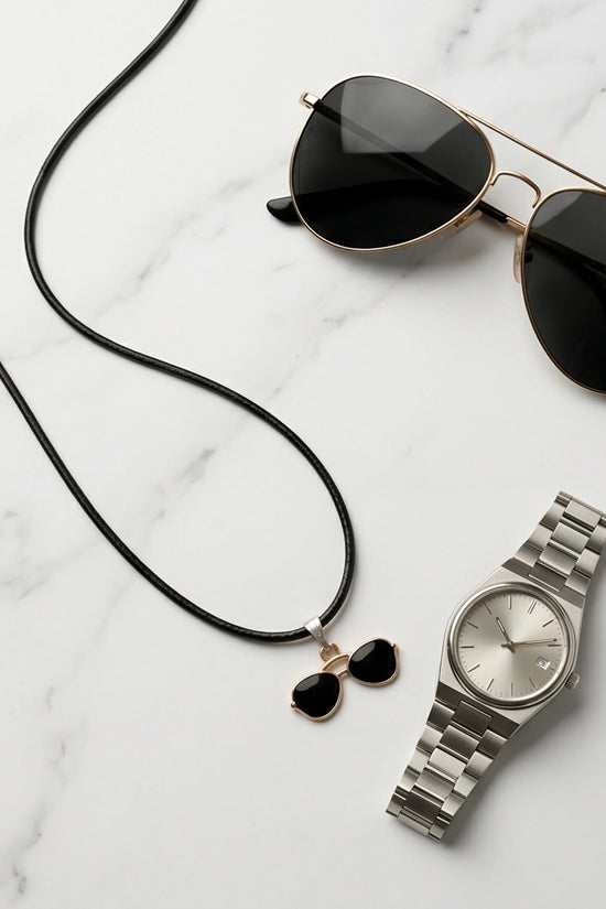 Gold and Black Sunglasses Pendant Necklace