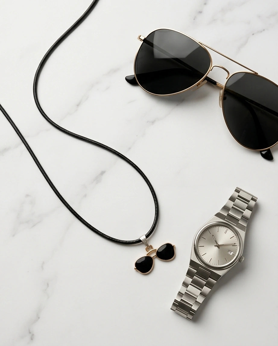 Gold and Black Sunglasses Pendant Necklace