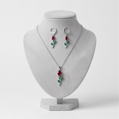 Silver Crystal Rose Necklace Set