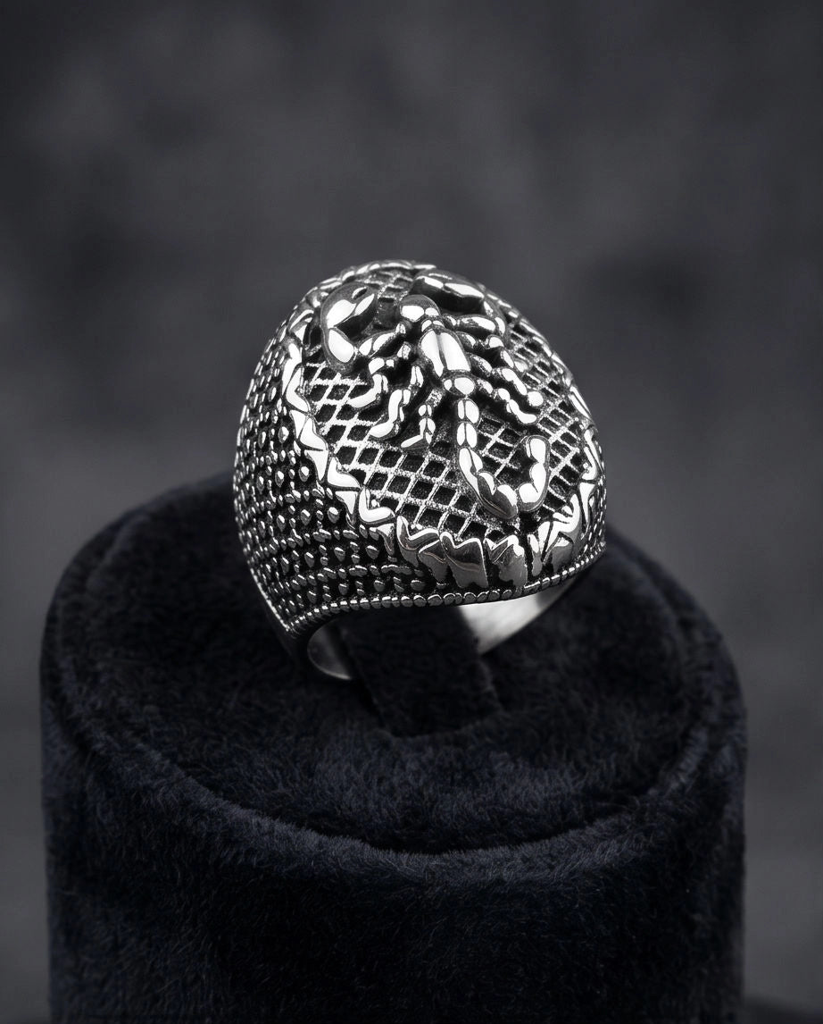 Oxidized Silver Sculpted Scorpion Mesh Ring