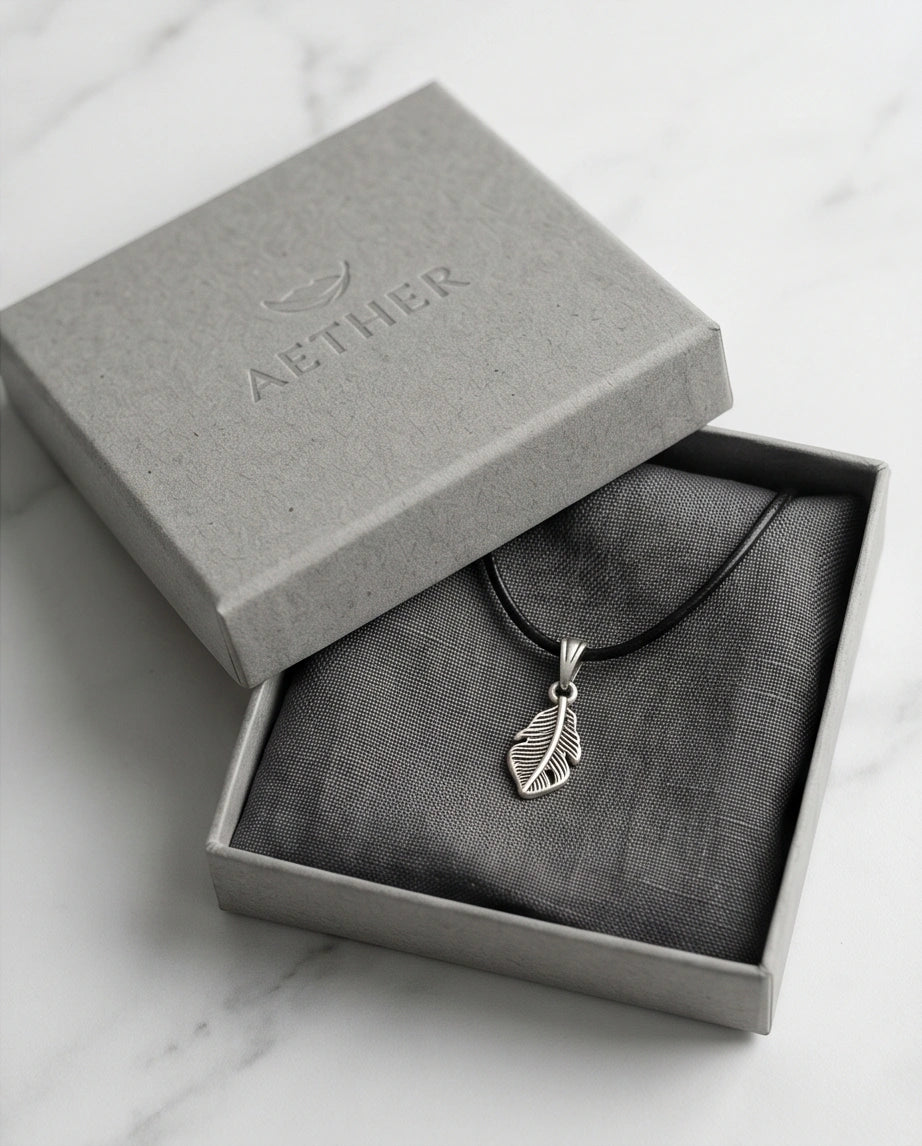 Silver Detailed Plume Feather Necklace