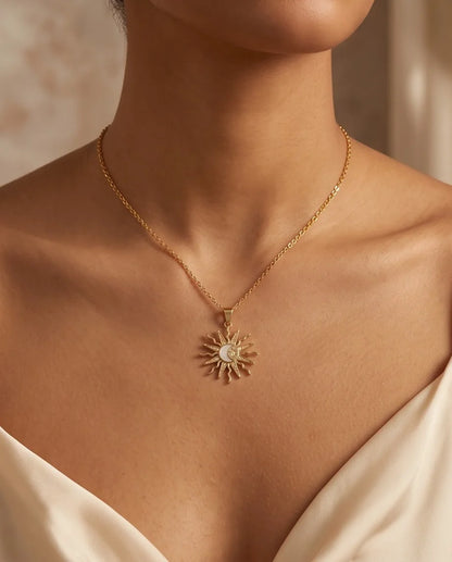 Gold Celestial Sun Moon Star Pendant Necklace