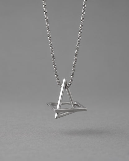 Silver Geometric Intersecting Triangle and Square Pendant Necklace