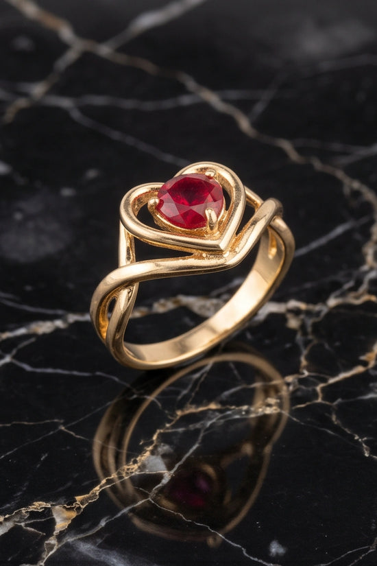 Gold Ruby Heart Twisted Infinity Ring