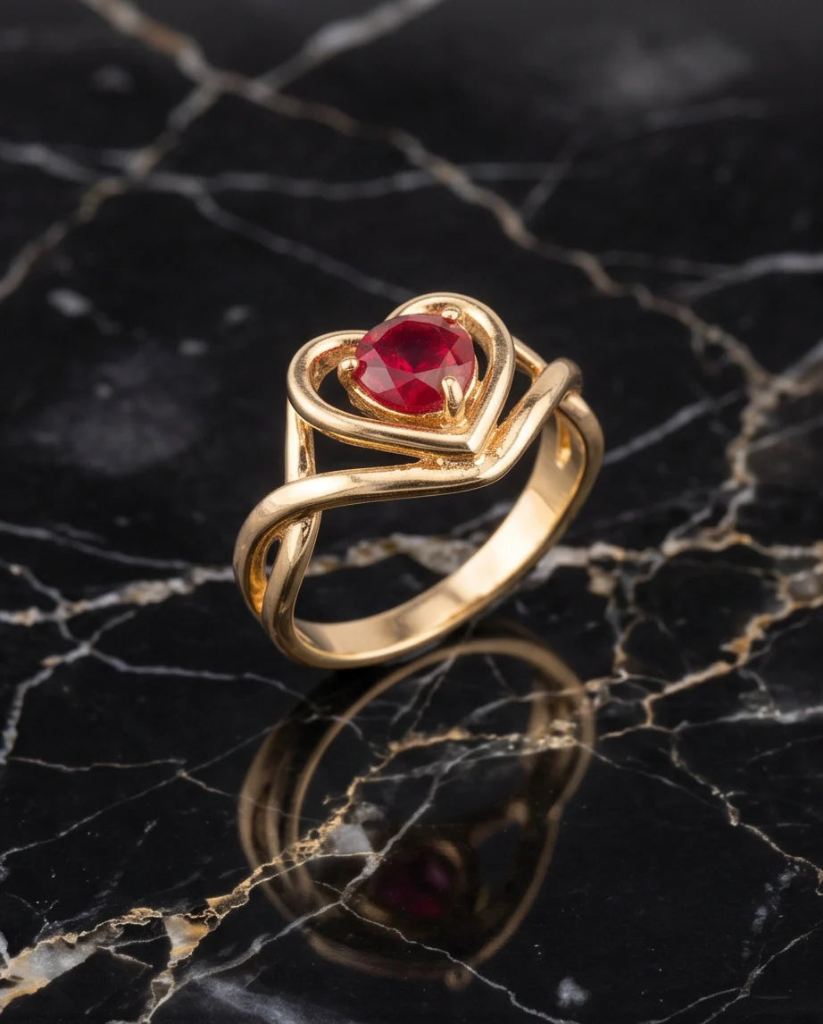 Gold Ruby Heart Twisted Infinity Ring